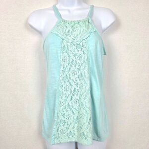 Vanity Lace Front Halter Tank Top Mint Green S